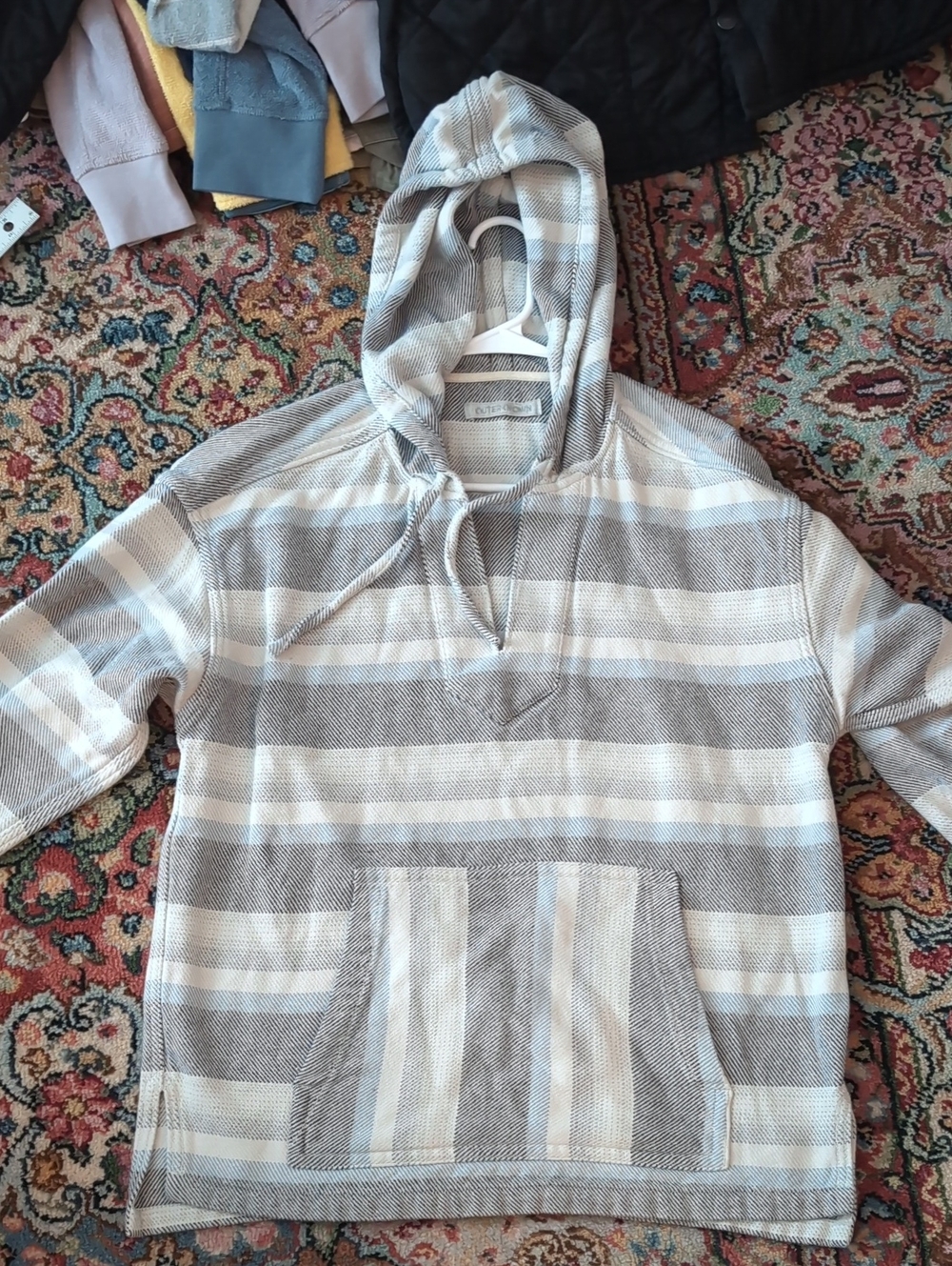 Outerknown Men's Gray & White Blanket Shirt Hoodie